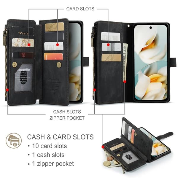 CASEME Konstläder Plånboksfodral till Google Pixel 9a med rem - Svart
