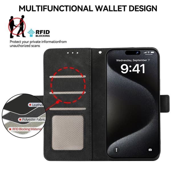 ABEEL Mobilskal till iPhone 16 Pro Max Magnetiskt RFID-Skydd Konstläder Svart