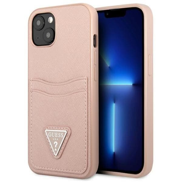 Guess iPhone 13 Skal Saffiano Triangle Logo Korthållare - Rosa Rosa