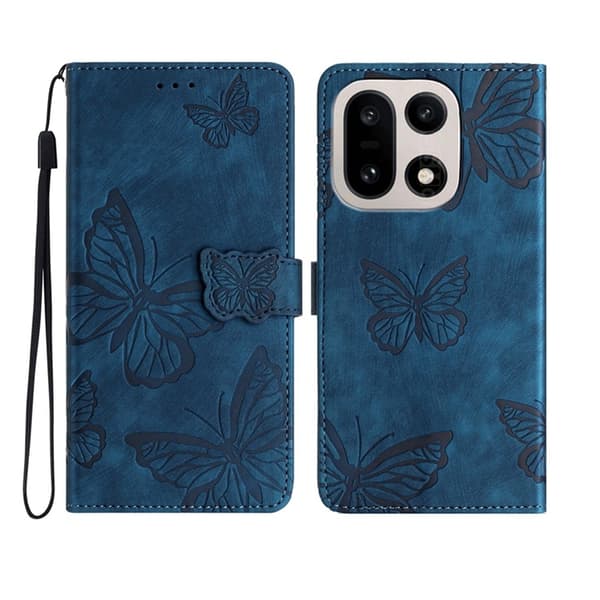 OnePlus 15 5G Konstläder Plånboksfodral Butterfly Skin-Touch Blå