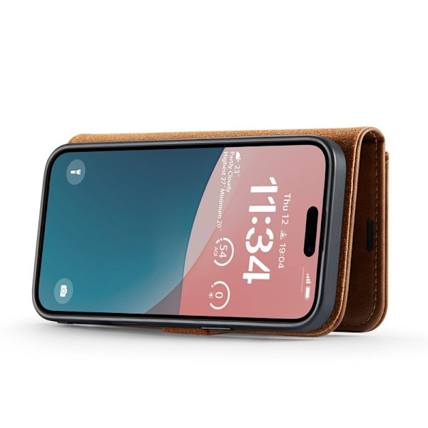 DG.MING iPhone 17 Plånboksfodral Avtagbart Äkta läder - Brun