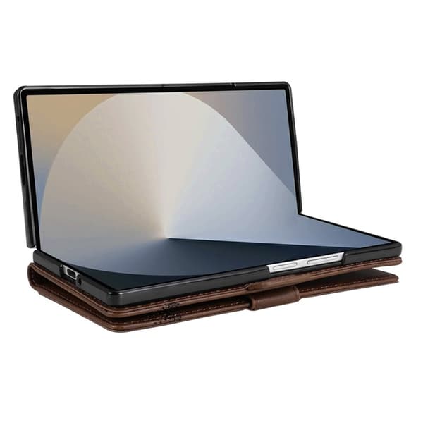AZNS Galaxy Z Fold 7 Plånboksfodral Cowhide Läder - Coffee Brun