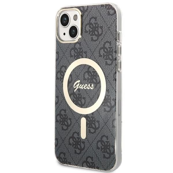 GUESS iPhone 14 Magsafe Skal 4G Print + Trådløs Oplader - Sort Black