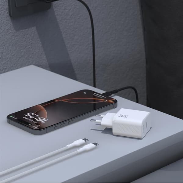 Dudao hurtigoplader USB-C PD 25W GaN med USB-C kabel A27CEU - sort Svart