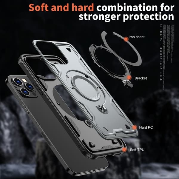 Mobilskal till iPhone 12 Pro Plast Militärskydd Kickstand - Grå