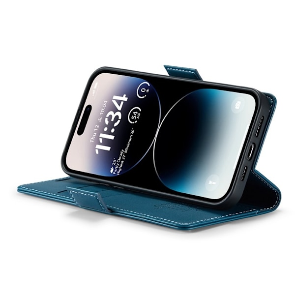 CASEME iPhone 14 Pro Plånboksfodral Konstläder RFID-Skydd Blå