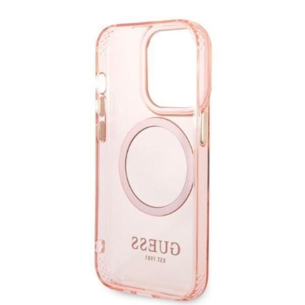 GUESS iPhone 14 Pro Skal MagSafe Gold Outline Translucent - Rosa