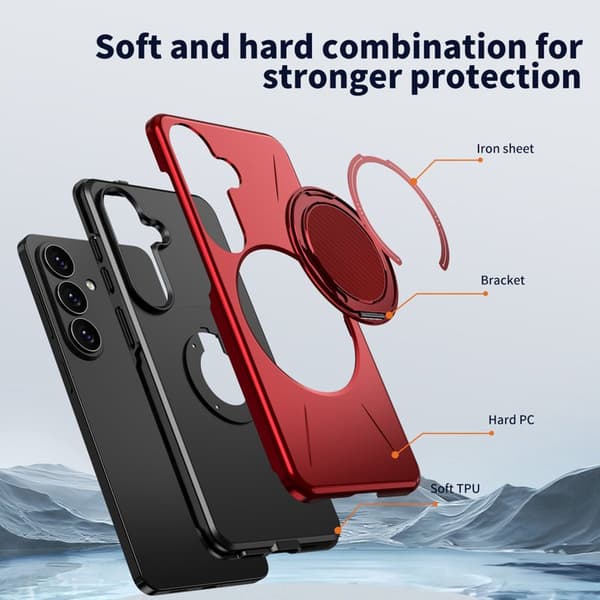 Mobilskal för Samsung Galaxy S26 Plus Magnetiskt Kickstand TPU + PC - Röd