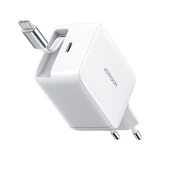 Joyroom hurtigoplader USB-C 67W med udtrækkeligt USB-C-kabel hvid Vit