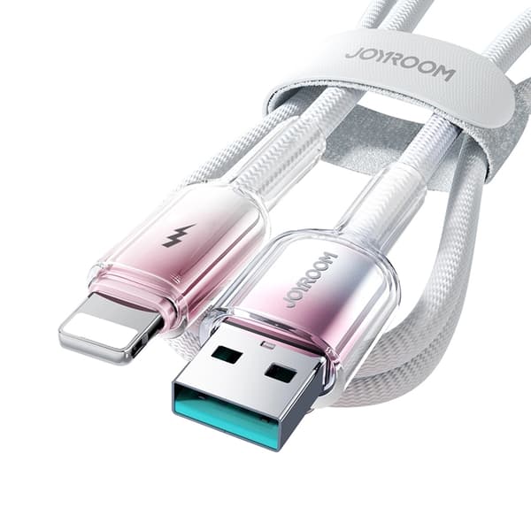 Joyroom S-A42 USB-A - Lightning 3A 1.2m Kabel Crystal-Clear Series - Vit Vit