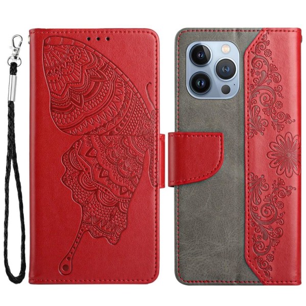 Butterflies iPhone 13 Pro Max Wallet Cover - Rød