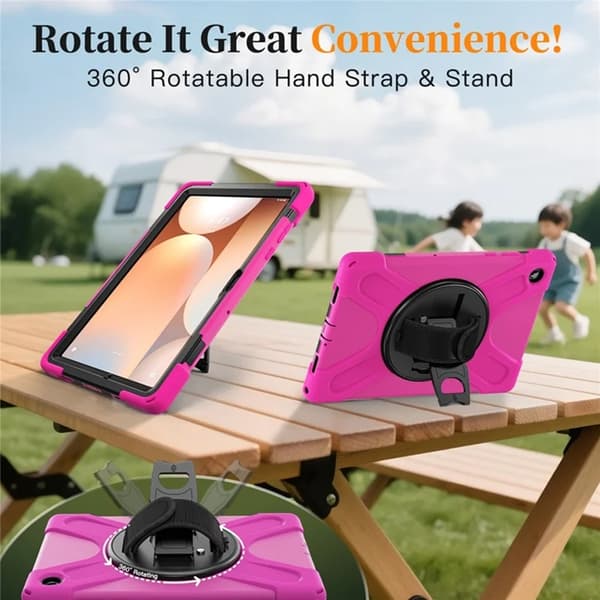 Mobilskal till Galaxy Tab A11 Plus Kickstand Silikon Axelrem Rosa
