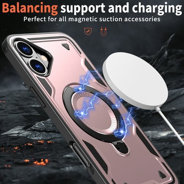 Mobilskal till iPhone 16 Plast MagSafe Militärt Skydd - Roséguld