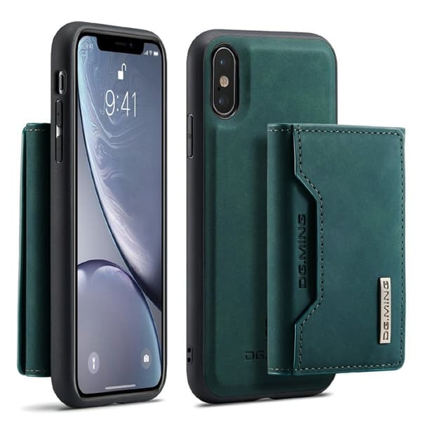 DG.MING Magnetiskt Stöttåligt Plånboksfodral i Grön för iPhone XS Max