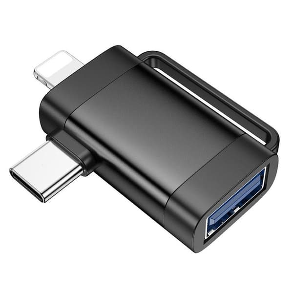 Hoco 2in1 Adapter OTG USB-A til Lightning/USB-C UA31F - Sort Black