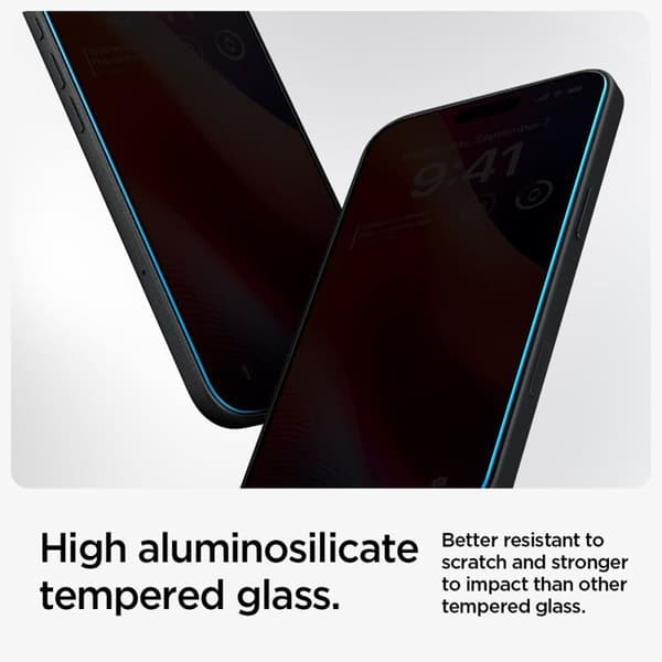 [2-Pack] Spigen iPhone 15 Hærdet Glas Skærmbeskytter Privacy Black