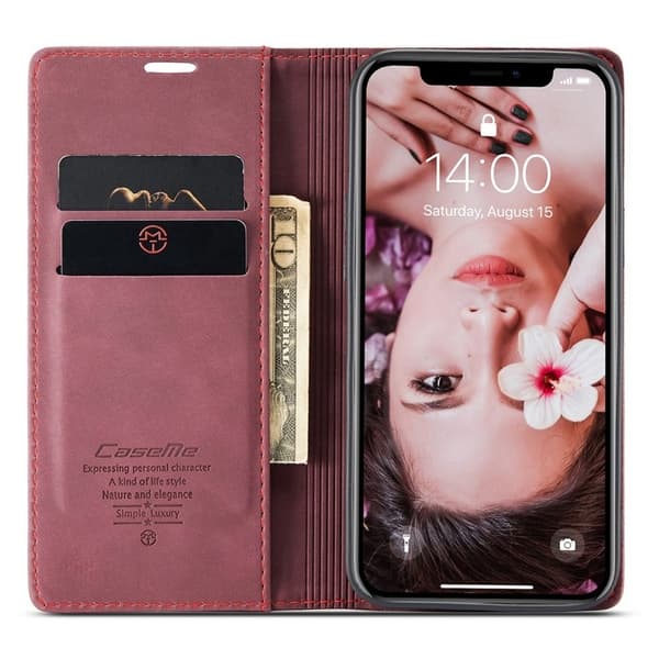 CASEME 013 KonstläderPlånboksfodral för iPhone XR 6.1 tum - Vinröd
