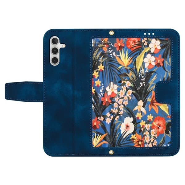 Samsung Galaxy A55 5G Plånboksfodral Konstläder Blommönster - Blå