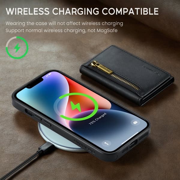 DG.MING M5 Series Mobilskal till iPhone 14 Plus Magnetiskt Konstläder Svart