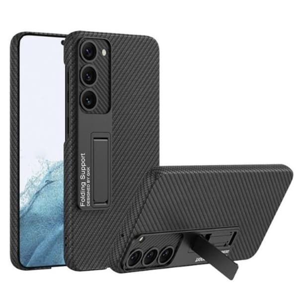 GKK Galaxy S23 Mobilskal Kickstand PU-Læder - Carbon Black