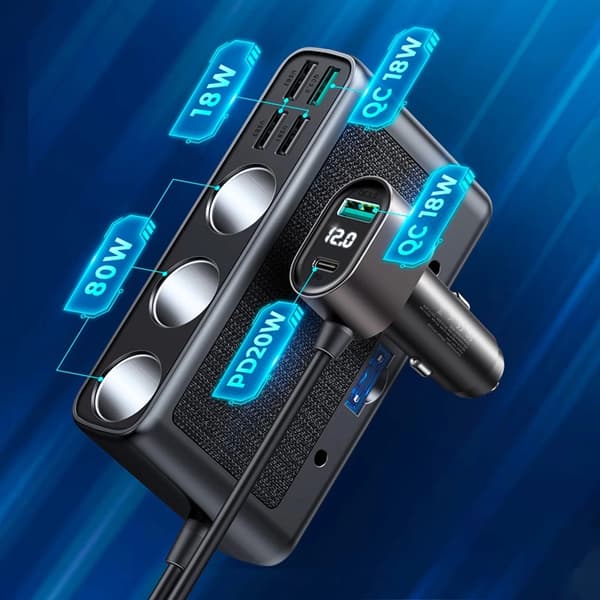 Joyroom 9in1 Billaddare 154W USB-C 5xUSB-A 3xcigarette lighter - Svart Black