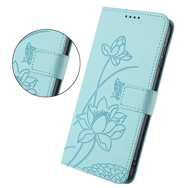 iPhone 17 Pro Max Konstläder Plånboksfodral Lotus Im]print - Grön Grön