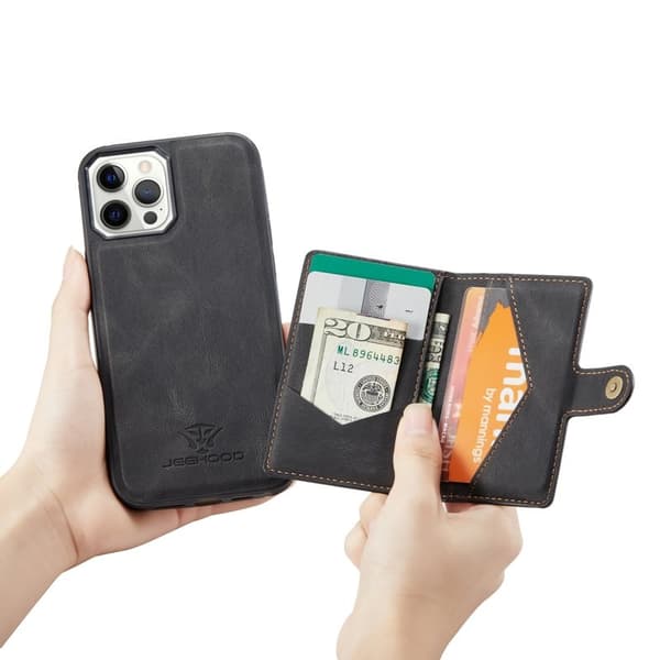 JEEHOOD Detachable Magnetic Wallet Mobilskal i TPU för iPhone 12 Pro Max - Svart