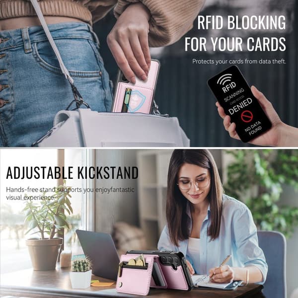 JEEHOOD Plånboksfodral för Samsung Galaxy S26 Plus Magnetiskt Konstläder - Rosa