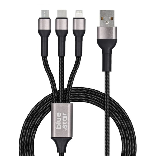 Blue Star USB-A til Micro-USB/USB-C/Lightning-kabel 1,2m