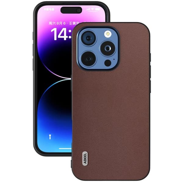 ABEEL Mobilskal till iPhone 16 Pro Max Äkta Läder + PC + TPU - Brun