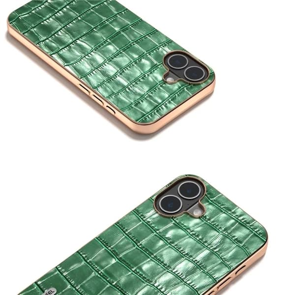 ABEEL Mobilskal till iPhone 16 Plus Äkta läder Crocodile - Grön Grön