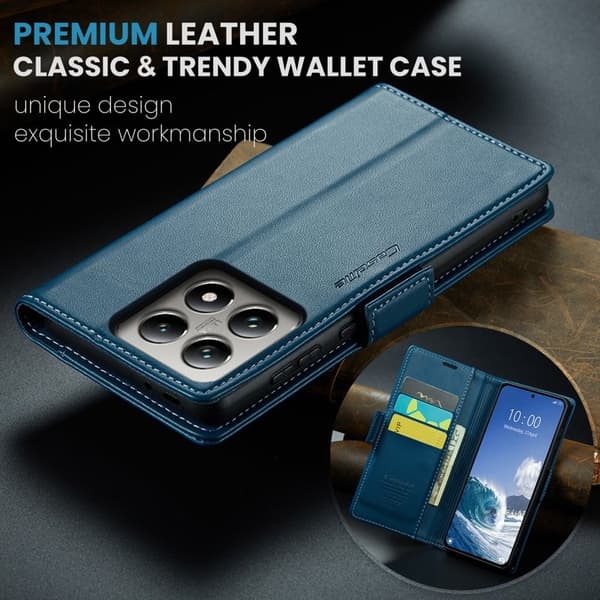 CASEME Xiaomi 14T Plånboksfodral Konstläder RFID-Skydd 3 Kort Blå