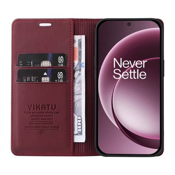 YIKATU OnePlus 15 Plånboksfodral Closure Konstläder Vinröd