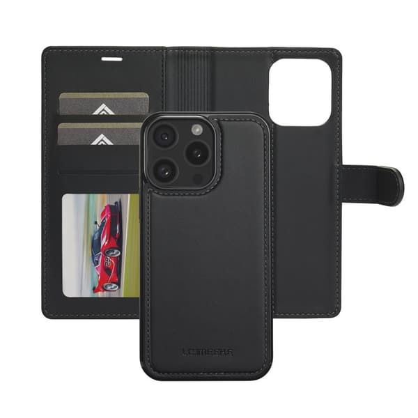 LC.IMEEKE L2 Series iPhone 15 Pro Max Plånboksfodral Konstläder - Svart