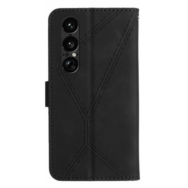 Sony Xperia 1 VII Plånboksfodral Skin Touch Lines Imprinted Svart