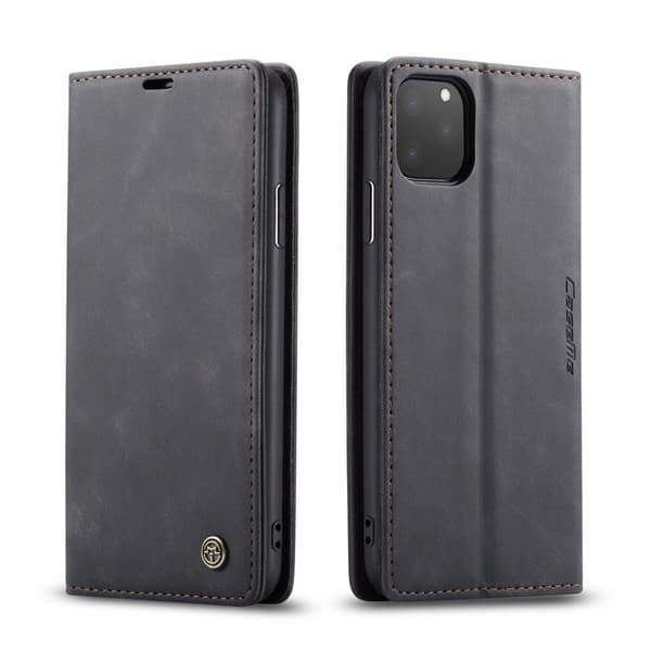 CASEME 013 Flip Konstläderplånboksfodral för iPhone 11 Pro Max - Svart