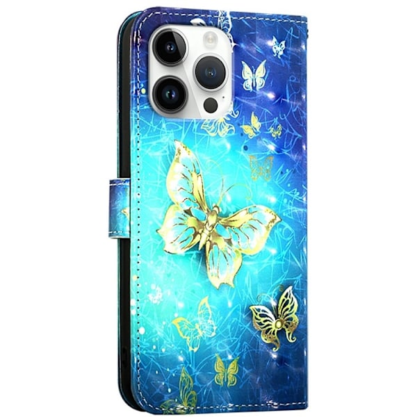 iPhone 16 Pro Max Plånboksfodral Printing Pattern Med Rem Blå