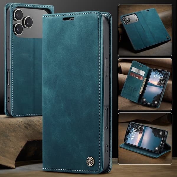 CASEME 013 iPhone 17 Pro Case Plånboksfodral Konstläder Blå