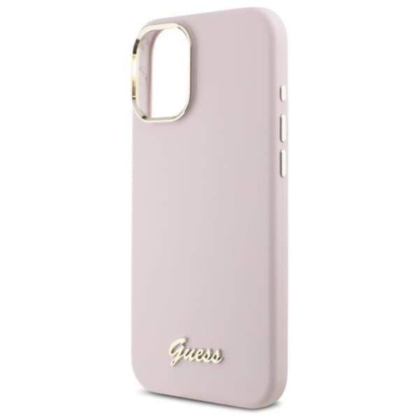 Guess Mobilskal till iPhone 16 Silikon Script Metal Logo - Rosa Rosa