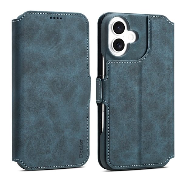 DENIOR B07 iPhone 16 Plånboksfodral Konstläder Avtagbart - Blå