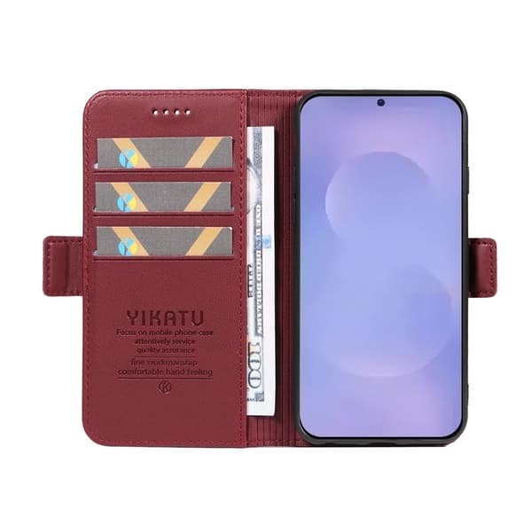 YIKATU Samsung Galaxy S26 / S26 Pro Plånboksfodral Konstläder Ställ - Vinröd