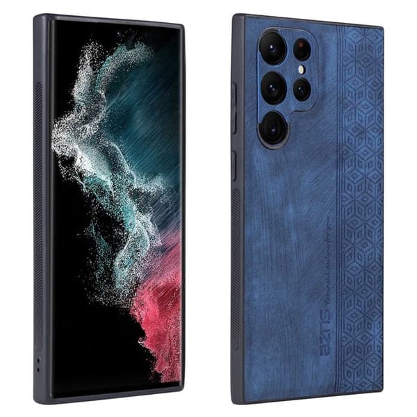 AZNS Samsung Galaxy S22 Ultra Plånboksfodral Konstläder - Blå