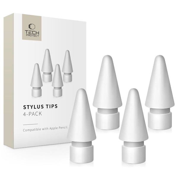 Tech-Protect [4-Pack] Stylus-Tips För Apple-Penna - Vit Vit