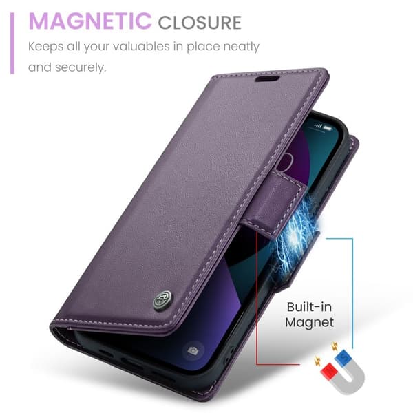 CASEME Plånboksfodral Konstläder för iPhone 15 Plus RFID-Skydd Lila