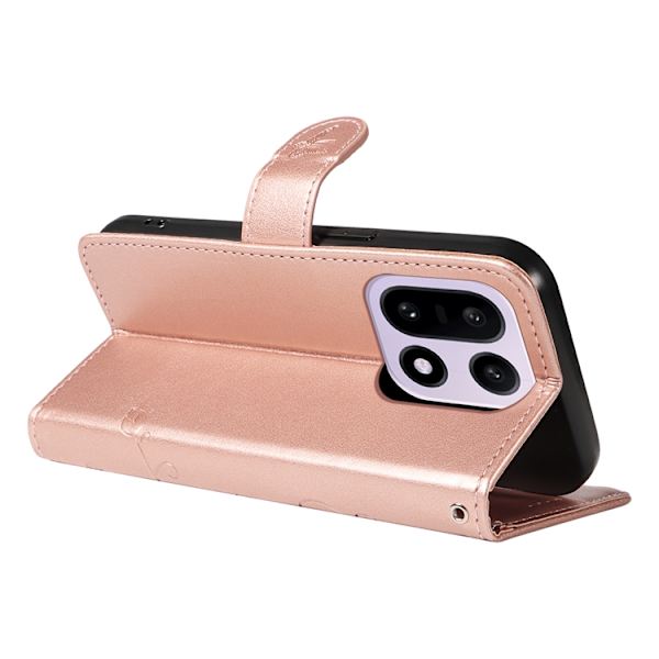 OnePlus 15 Plånboksfodral Flower Pattern Konstläder Roséguld