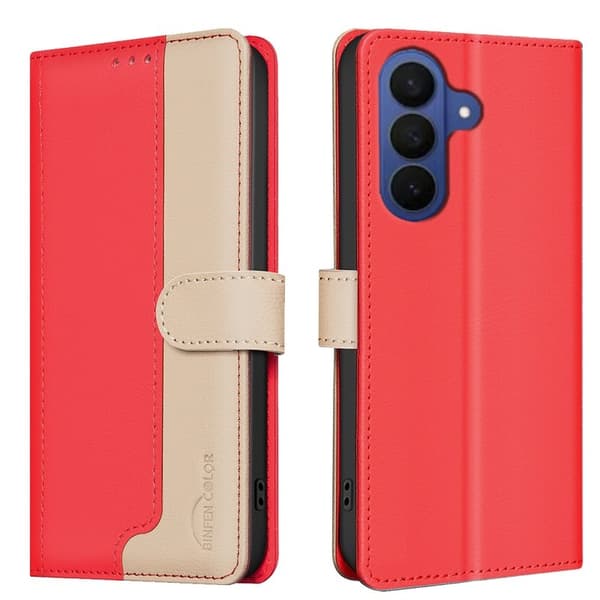BINFEN Samsung Galaxy S26 Pro Plånboksfodral RFID Skydd Konstläder - Röd