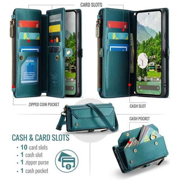 CASEME Plånboksfodral Konstläder för Google Pixel 9 Pro XL - Grön