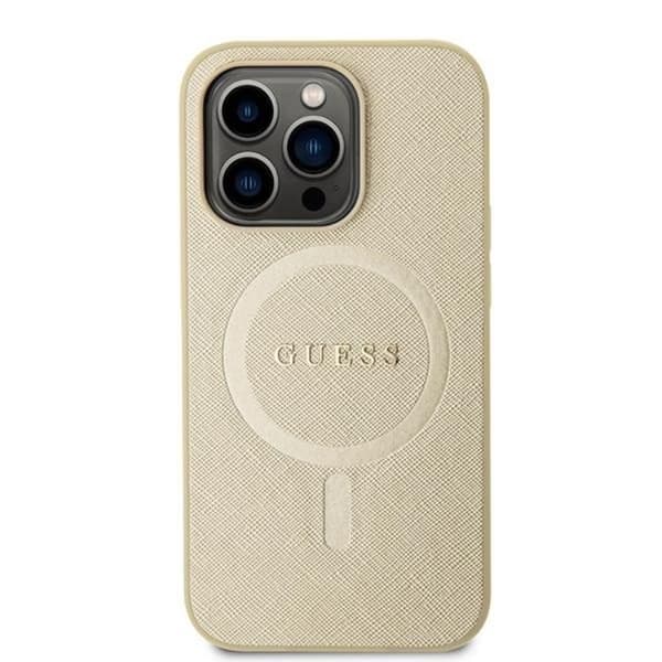 Guess iPhone 15 Pro Mobilskal Magsafe Saffiano - Kulta Guld