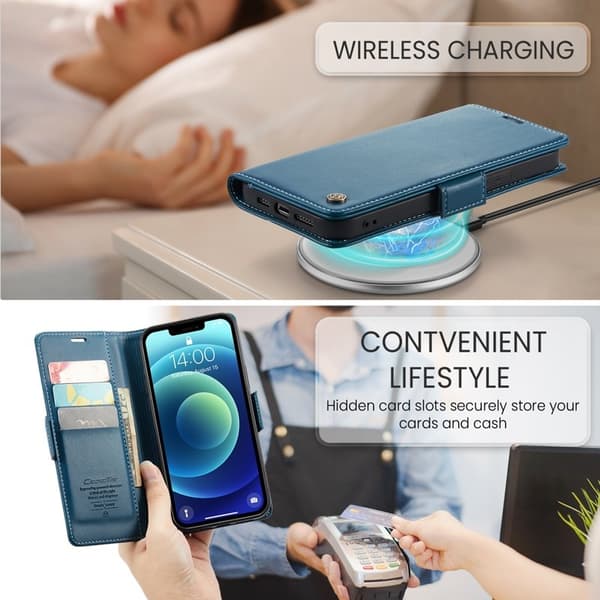 CASEME Plånboksfodral Konstläder för iPhone 12/12 Pro - Blå
