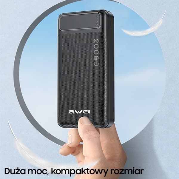 Awei Powerbank 20000mAh 2xUSB 1xUSB-C - Svart Svart